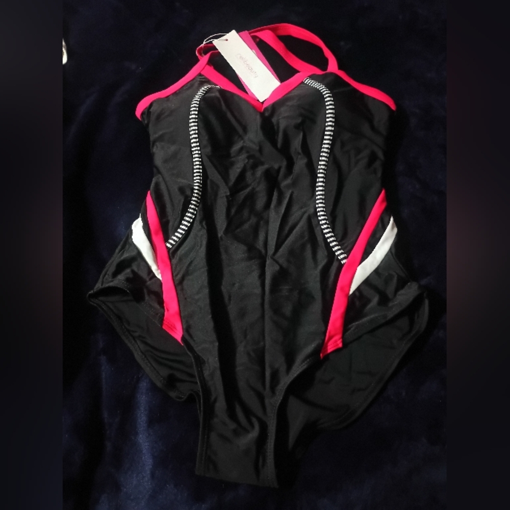 Elegant Black and Pink One Piece Swimwear